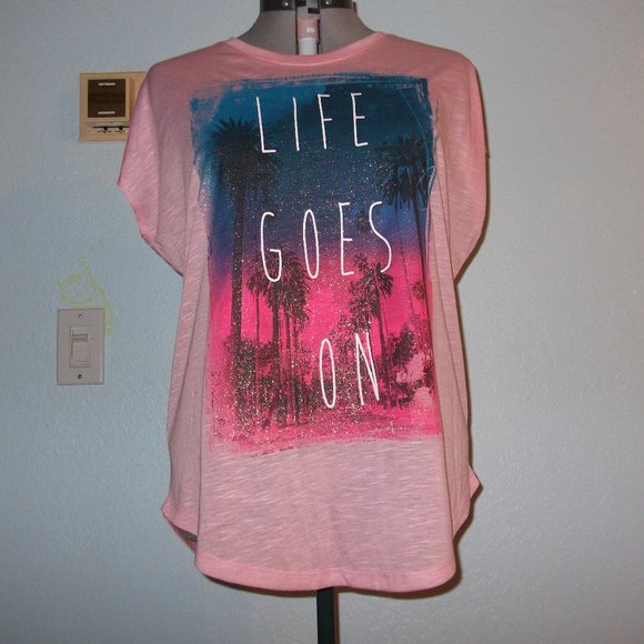 Fade To Pink Tops - Fade To Pink Plus Size 1X Life Goes On Sparkly Top